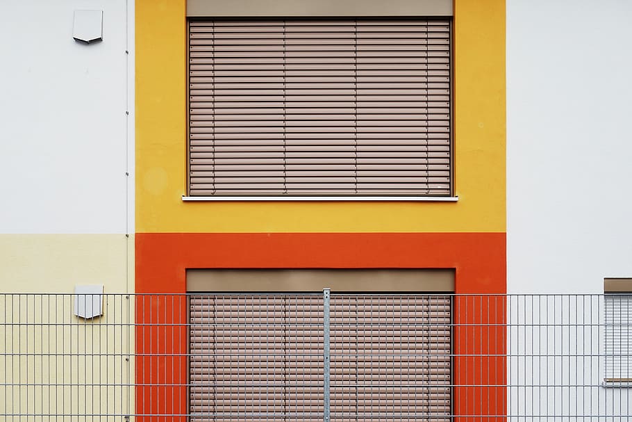 orange and yellow house, architecture, facade, building, fence HD wallpaper