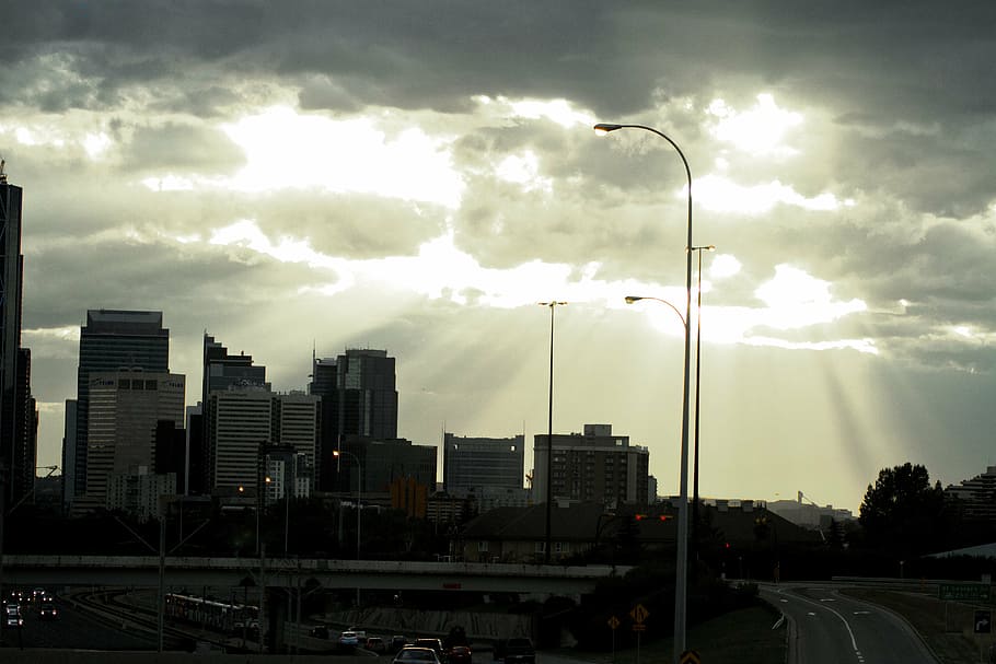 calgary, sunset, downtown, alberta, canada, skyline, city, skyscrapers HD wallpaper