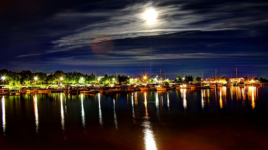 night, harbor, city, night sky, water, tourist, cityscape, skyline HD wallpaper