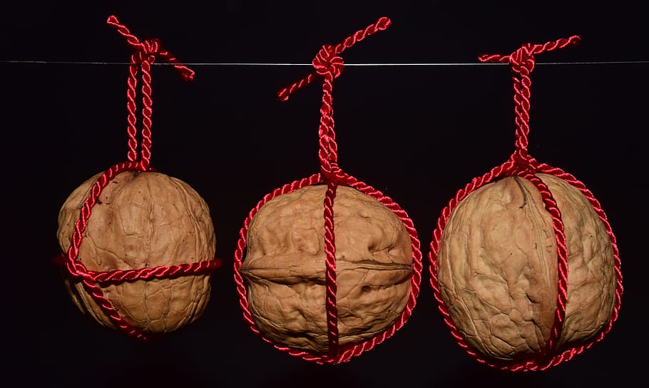 three brown seeds, nuts, walnuts, fruit bowl, eat, food, shell HD wallpaper