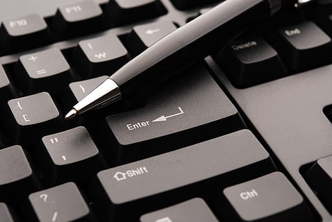 black pen on black computer keyboard, plan, success, online HD wallpaper