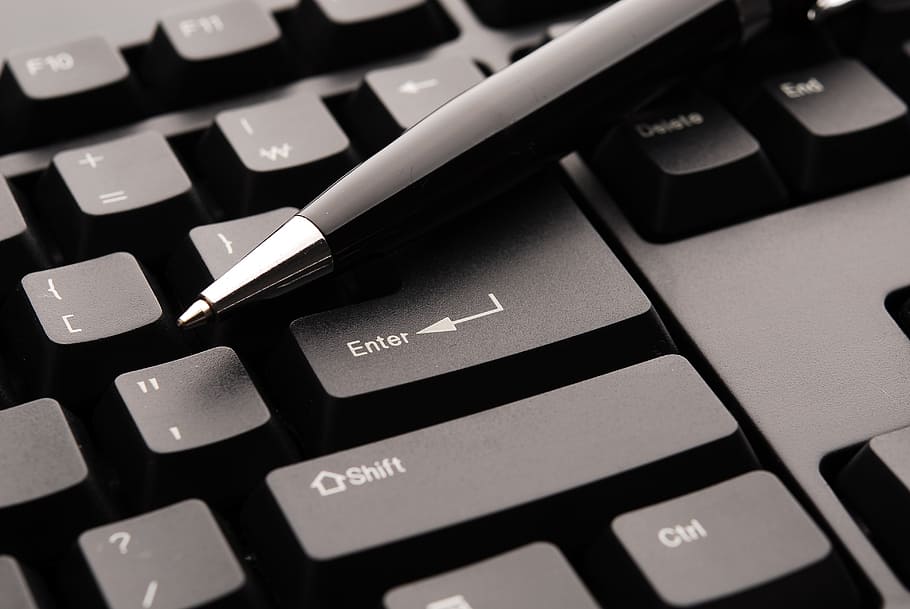 black pen on black computer keyboard, plan, success, online HD wallpaper