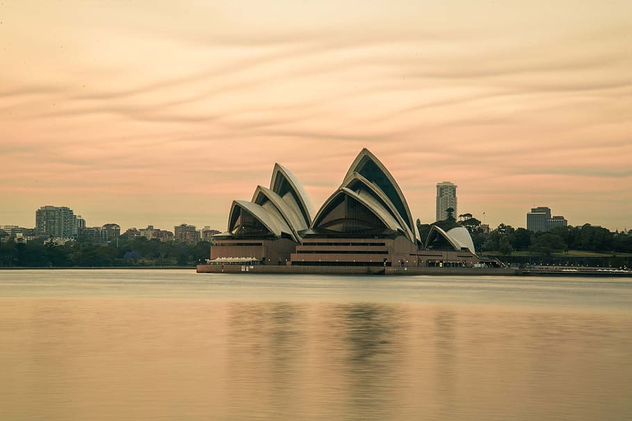 Sydney Opera House, australia, bennelong point, bushfire sky, HD wallpaper