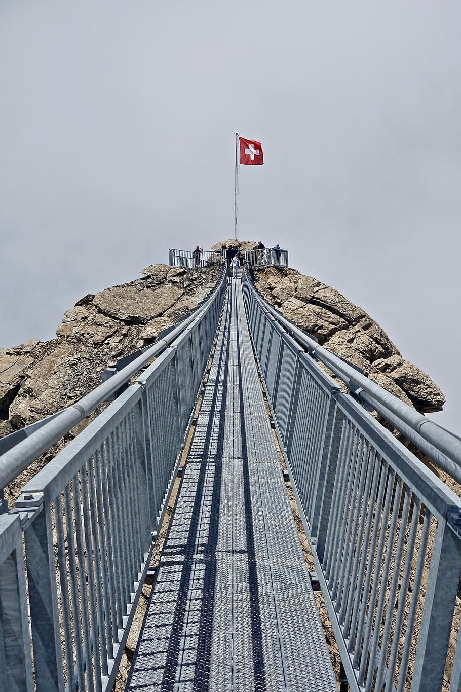 bridge, crossing, precipice, clouds, swiss, sky, travel, outdoors HD wallpaper