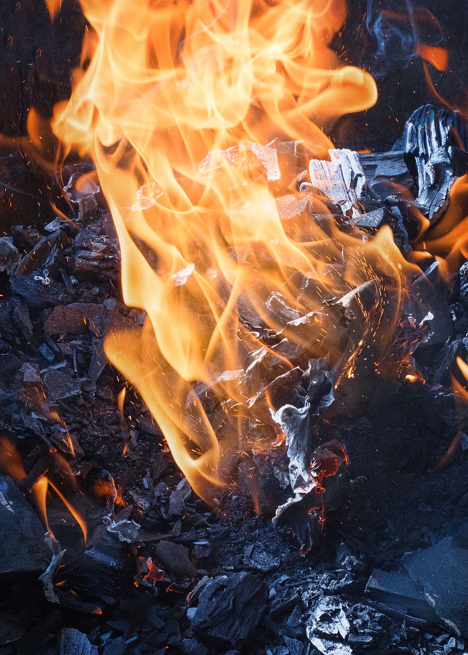 fire, coals, koster, burning, fire - natural phenomenon, flame HD wallpaper