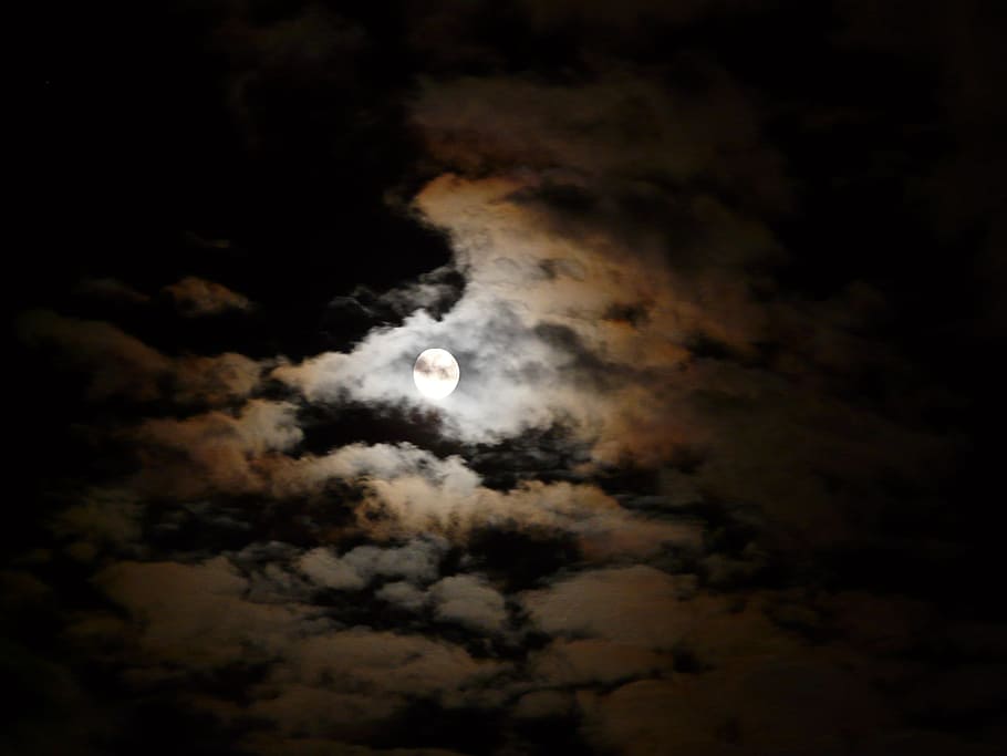 full moon and cloud formation, Night, Clouds, Moonlight, Hof HD wallpaper