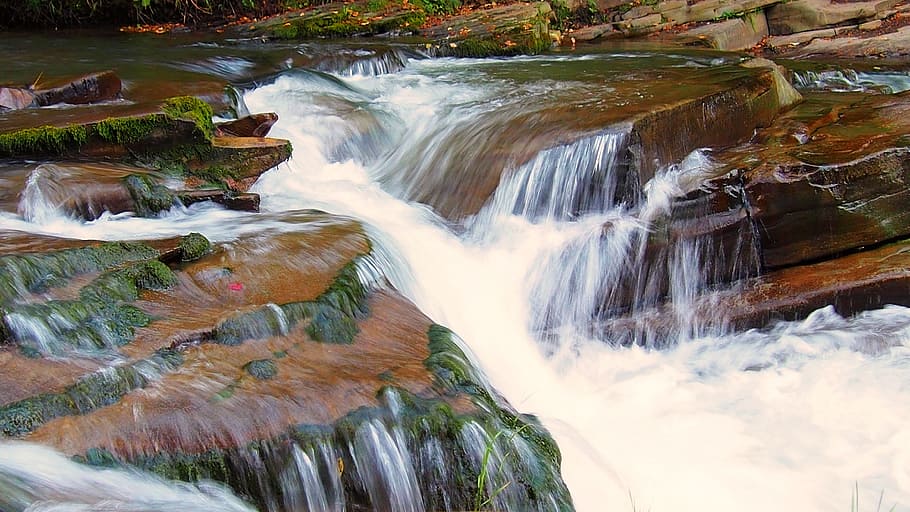 waterfall, nature, cascade, stream, river, forest, the stones HD wallpaper