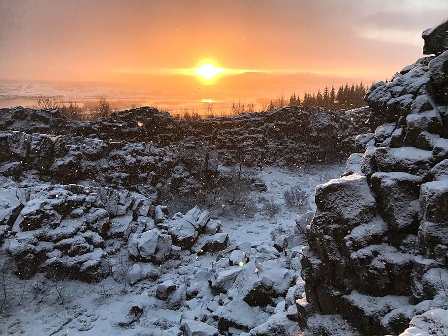 iceland, sunset, snow, winter, cold temperature, beauty in nature HD wallpaper