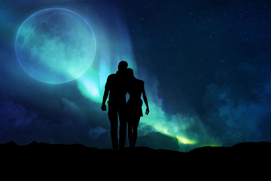 moon, astronomy, sun, sky, outdoors, together, love, space HD wallpaper