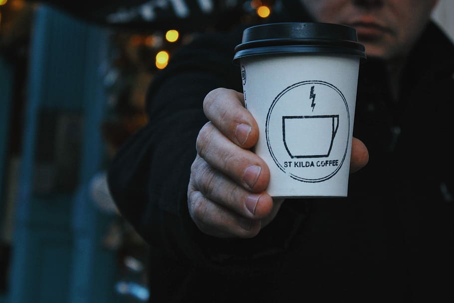person holding disposable cup, coffee, man, one person, human hand HD wallpaper