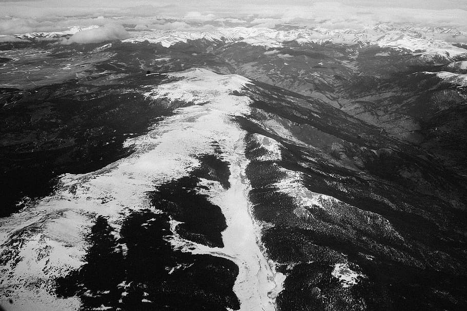 mountains, peaks, summit, valleys, snow, nature, water, high angle view HD wallpaper