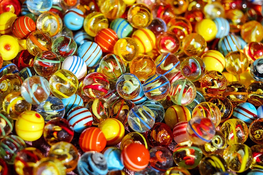 closeup photo of marble ball lot, marbles, glass marbles, balls