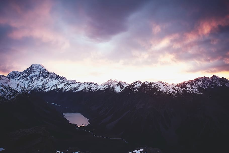 clouds, dark, dawn, dusk, evening, fog, landscape, light, mountain HD wallpaper