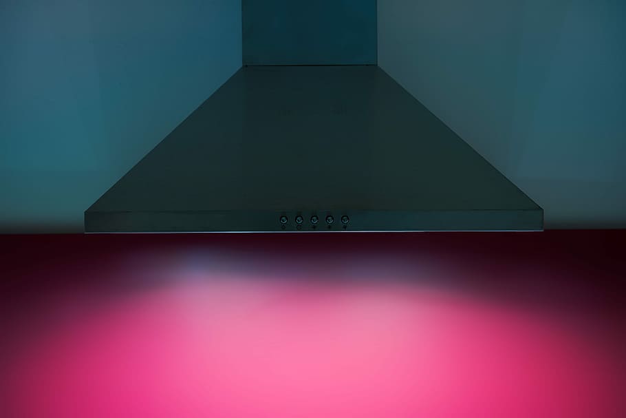 gray steel range hood, vent, chimney, pink, interior, color HD wallpaper
