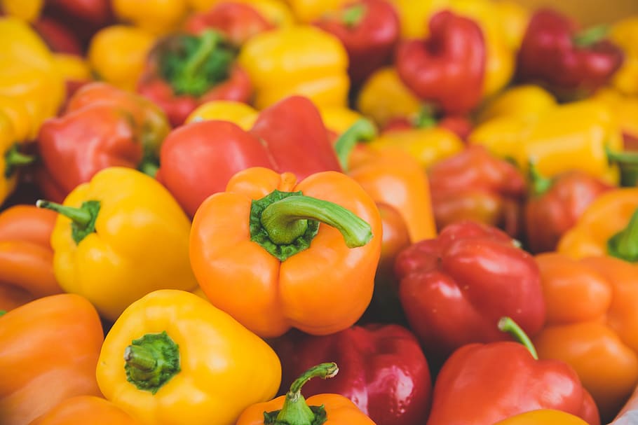 photo of bell pepper lot, peppers, red, orange, vegetables HD wallpaper