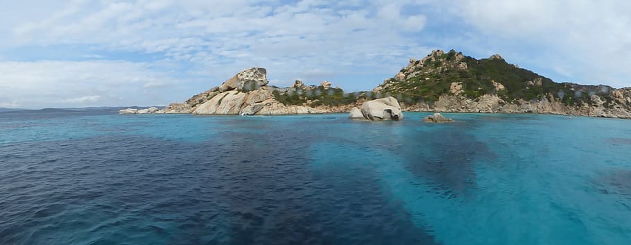 sardinia, la maddalena, island, sea, italy, rock, coast, blue sea, HD wallpaper
