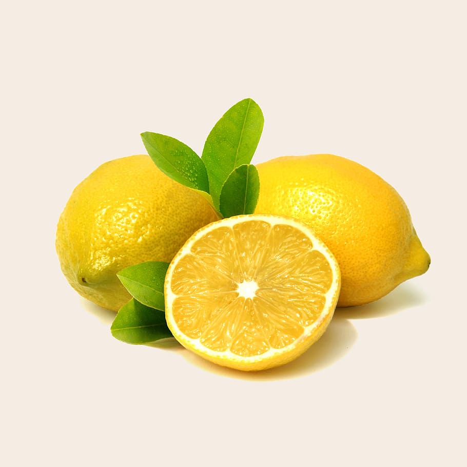 two lemons and 1 slice of lemon, fruit, health, citrus fruit HD wallpaper
