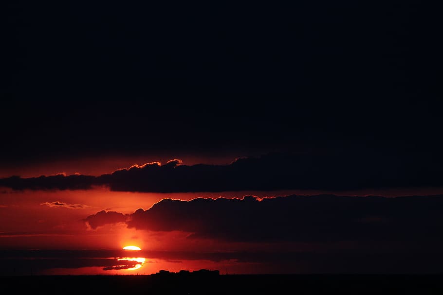 silhouette of clouds at sunset, dark, orange, nature, sky, dusk HD wallpaper
