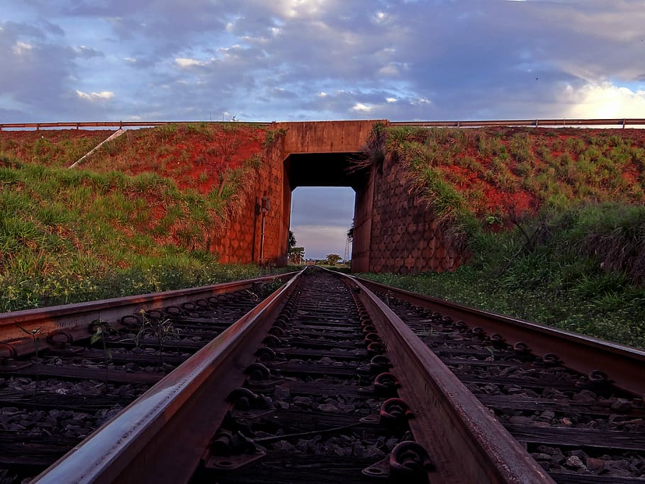 Tunnel, train line, sky, aparecida do taboado, road, railroad track, HD wallpaper
