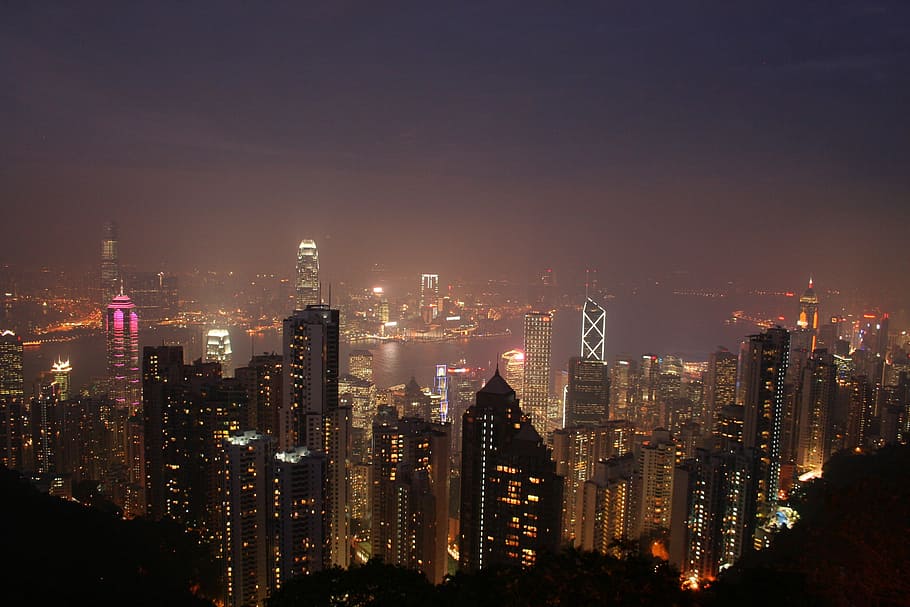 city scale at nighttime, hong kong, china, asia, sky line, cityscape, HD wallpaper