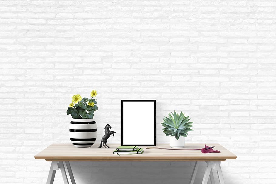 photo of white photo frame beside flower, mockup, interior HD wallpaper