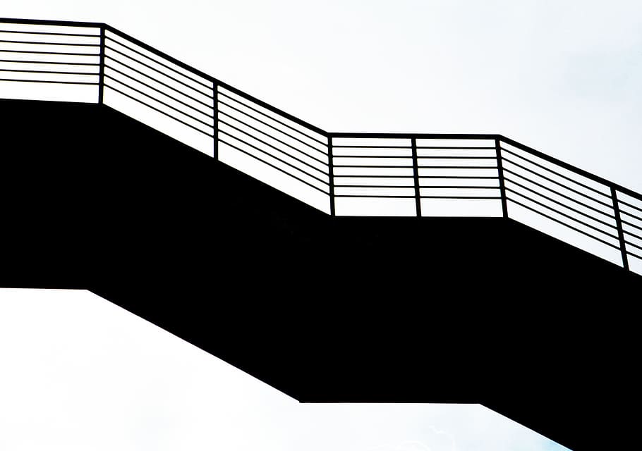 bridge, ladder, architecture, silhouette, sky, railing, built structure HD wallpaper