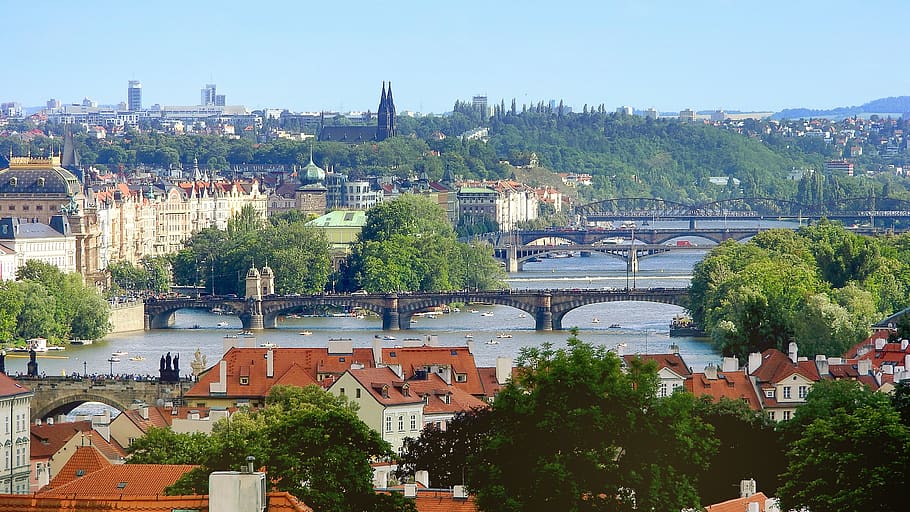 prague bridges, vltava, cityscape, the historic city of, bridges across the river, HD wallpaper