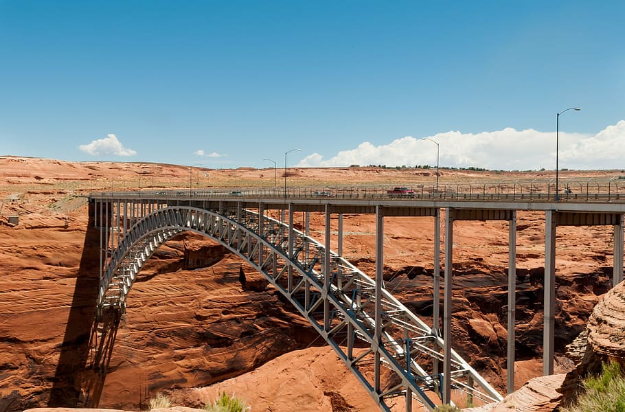 bridge, glen canyon, modern constraction, desert, uSA, arizona HD wallpaper