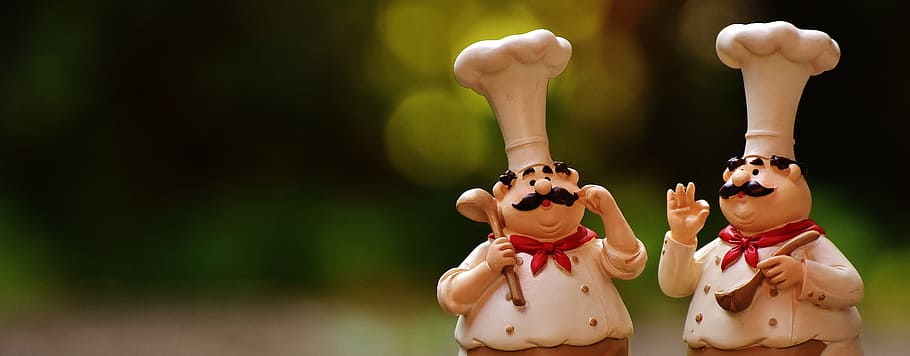 two chefs figurines, figures, funny, cook, gastronomy, restaurant HD wallpaper
