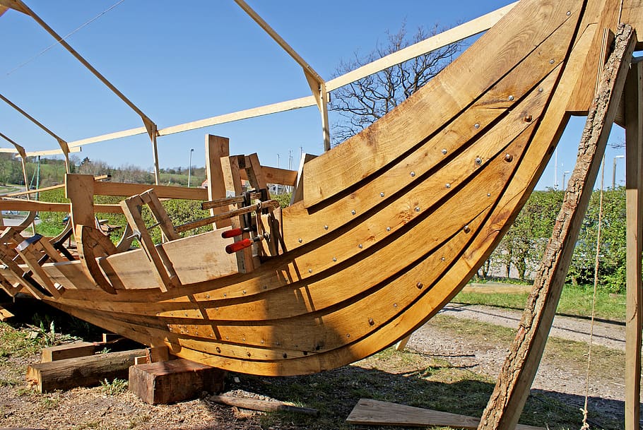 viking ship, shipbuilder, denmark, wood - material, day, sunlight, HD wallpaper