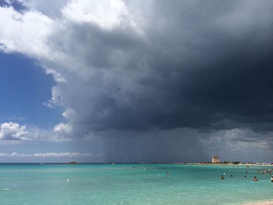 rain, sea, salento, puglia, porto cesareo, cloud - sky, water, HD wallpaper