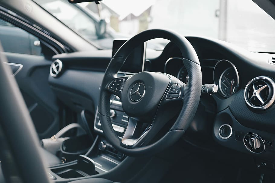 black Mercedes-Benz car interior, black Mercedes-Benz car interior view HD wallpaper