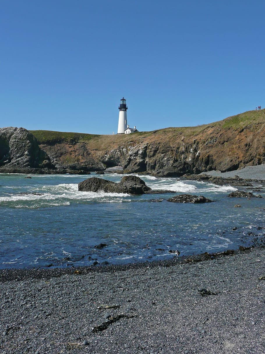 Pebble Beach, Beach, Lighthouse, Building, maritime, rock, shoreline HD wallpaper