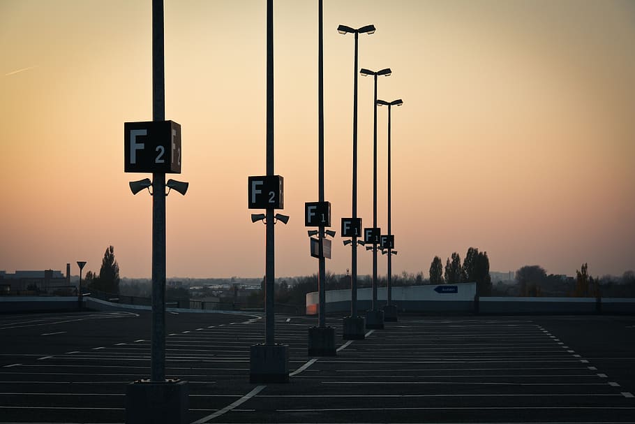 sunset, abendstimmung, evening sky, sign, street light, lighting equipment HD wallpaper