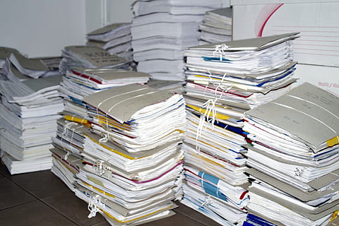 white printer paper lot on brown tiles, scrap, archive, files HD wallpaper