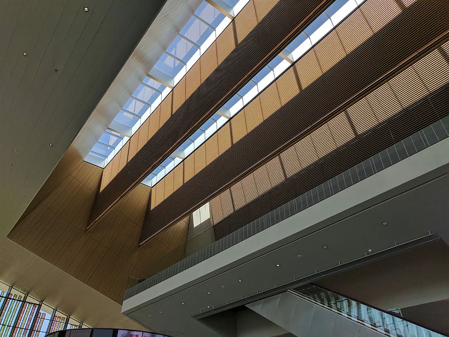 Swiss convention center, Lausanne, gray and brown concrete ceiling HD wallpaper