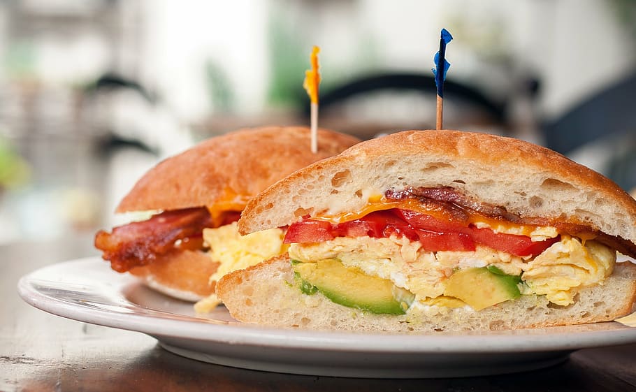 two avocado, egg, and tomato sandwiches, food, bread, meal HD wallpaper