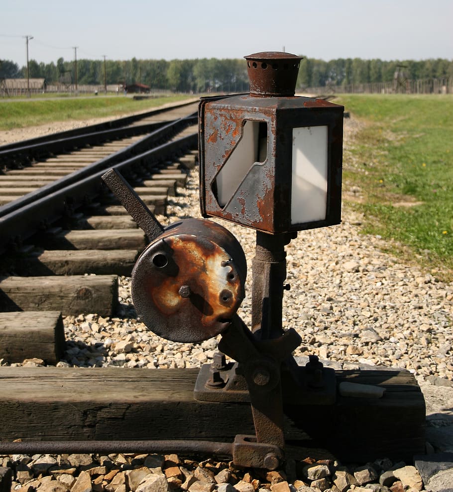 switch point, rail, track, points lever, indicator lamp, birkenau HD wallpaper