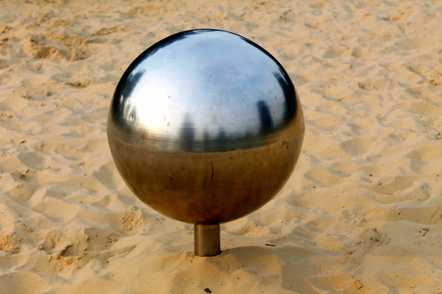 ball, shiny, about, sphere, sand, single object, land, no people HD wallpaper