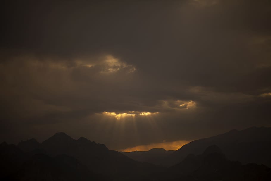 silhouette photography of mountains and clouds, landscape, sky, HD wallpaper