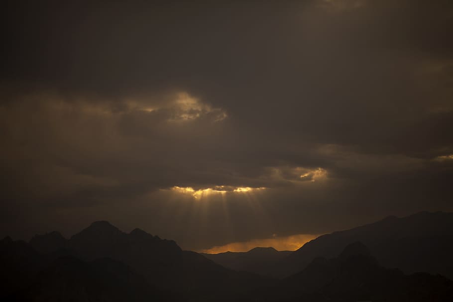 silhouette photography of mountains and clouds, landscape, sky HD wallpaper
