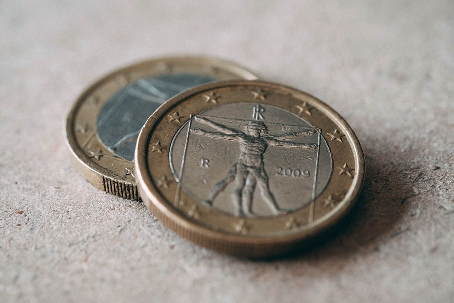 selective focus photography of coins on gray surface, money, change, HD wallpaper