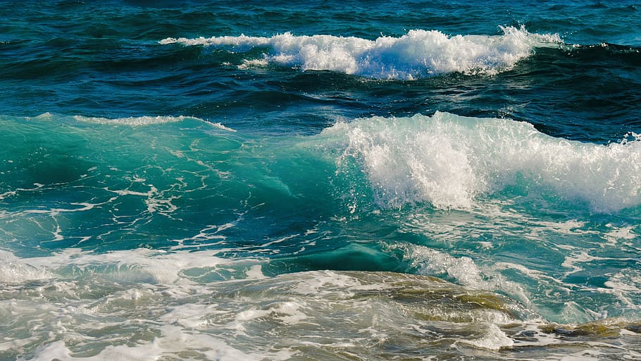 teal seawave at daytime, foam, spray, water, blue, nature, splash HD wallpaper