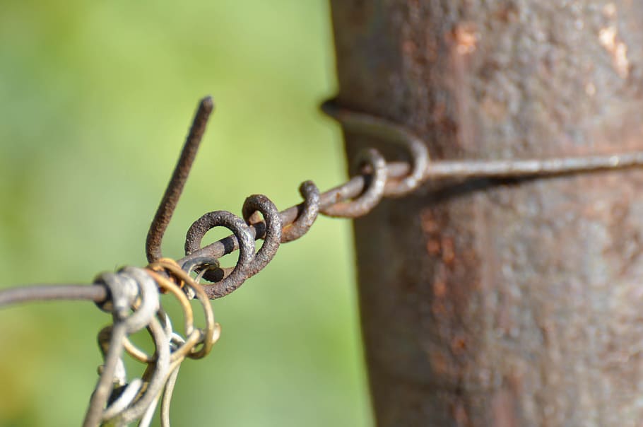 fence, wire, barrier, metal, stainless, old, iron, rusted, rusty HD wallpaper