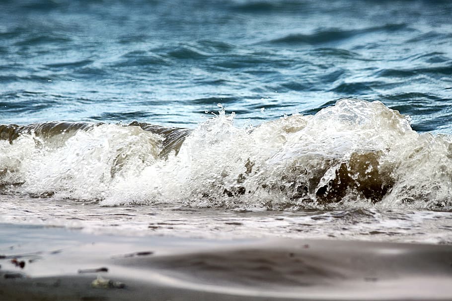sea, wave, beach, waters, sparkle, nature, blue, white, beige HD wallpaper