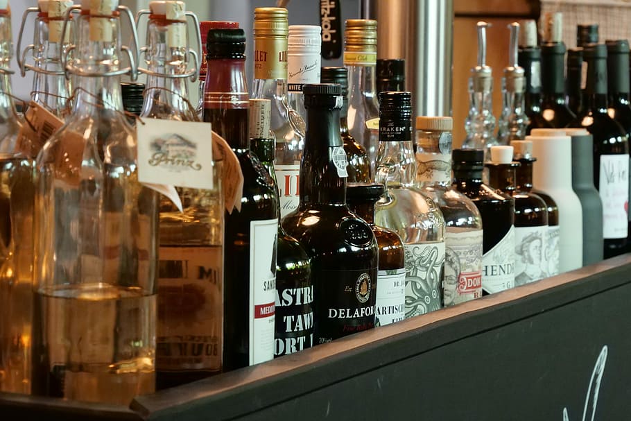 liquor bottle lot, bar, alcohol, drink, stock, gin, port wine HD wallpaper