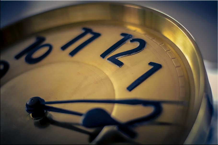 round gold-colored watch, clock, time, time indicating, pointer HD wallpaper