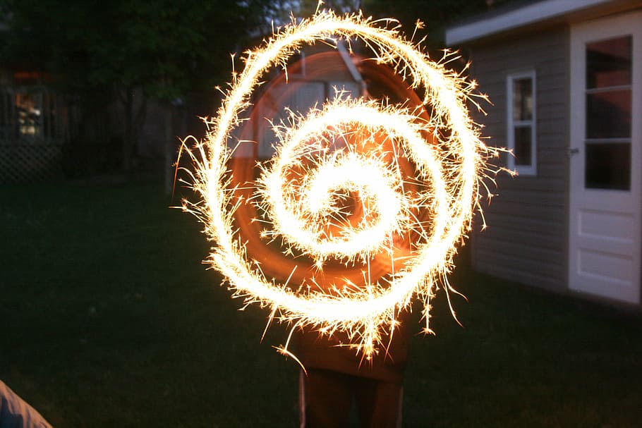 sparkler, night, fireworks, fun, young, happy, illuminated HD wallpaper