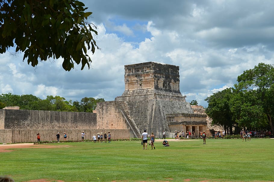 mayan, mexico, pyramid, architecture, group of people, tourism HD wallpaper