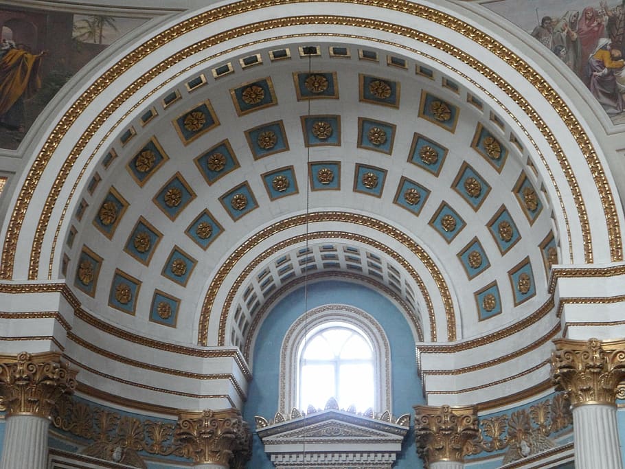 dome, vault, decorated, gold, pattern, window, architecture HD wallpaper